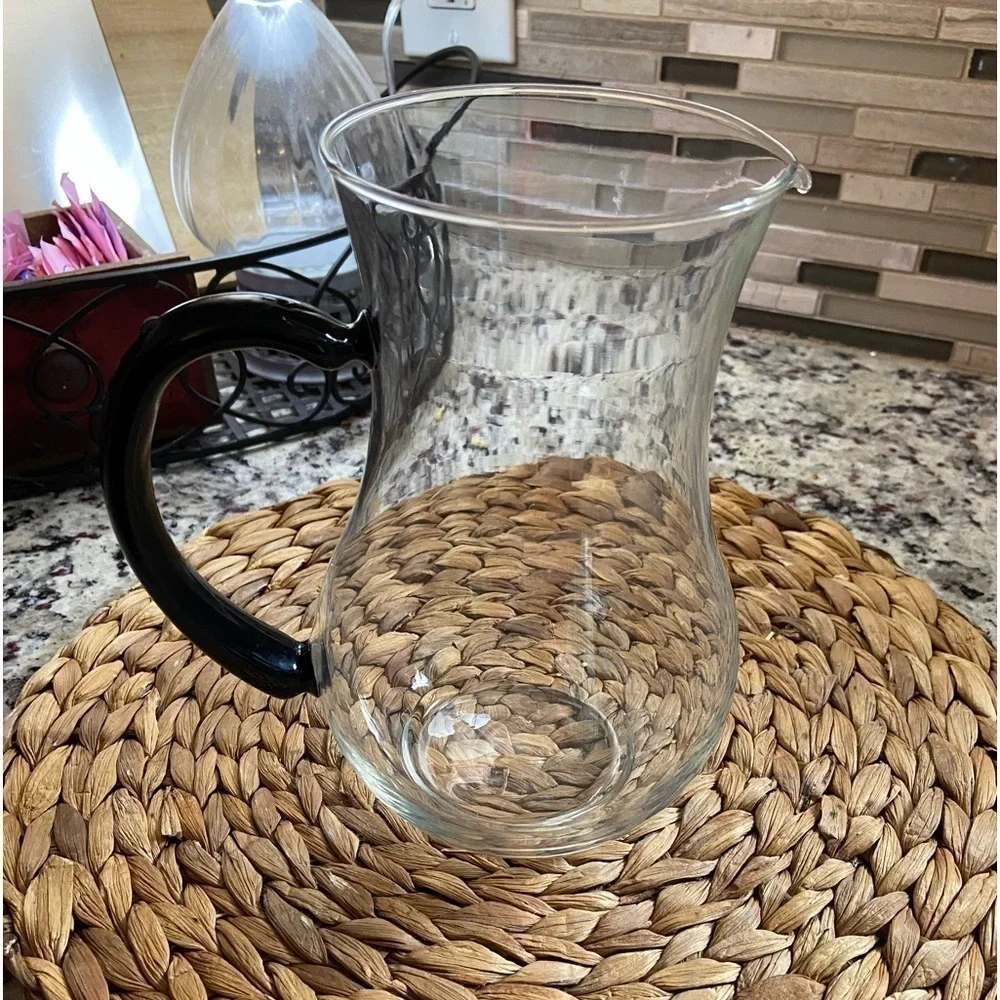 Clear Glass Pitcher with Black Handle